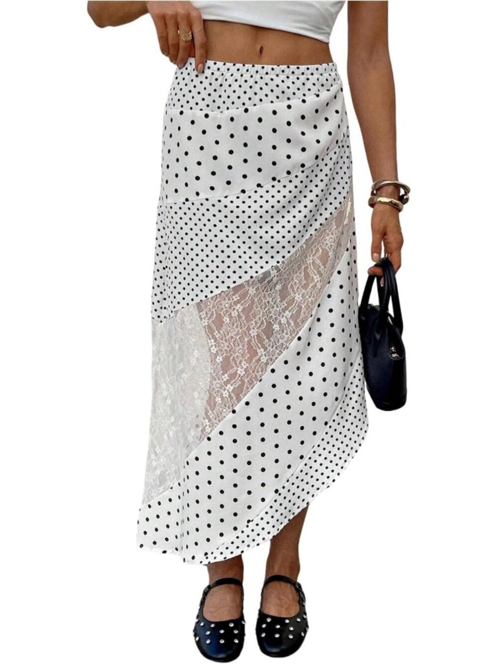 Chic Polka Dot Lace Asymmetrical Boho Midi Skirt for Women - Stylish & Trendy